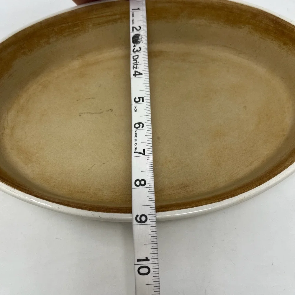Pampered Chef Family Heritage Stoneware Dish Oval Au Gratin Ivory Made‎ in USA